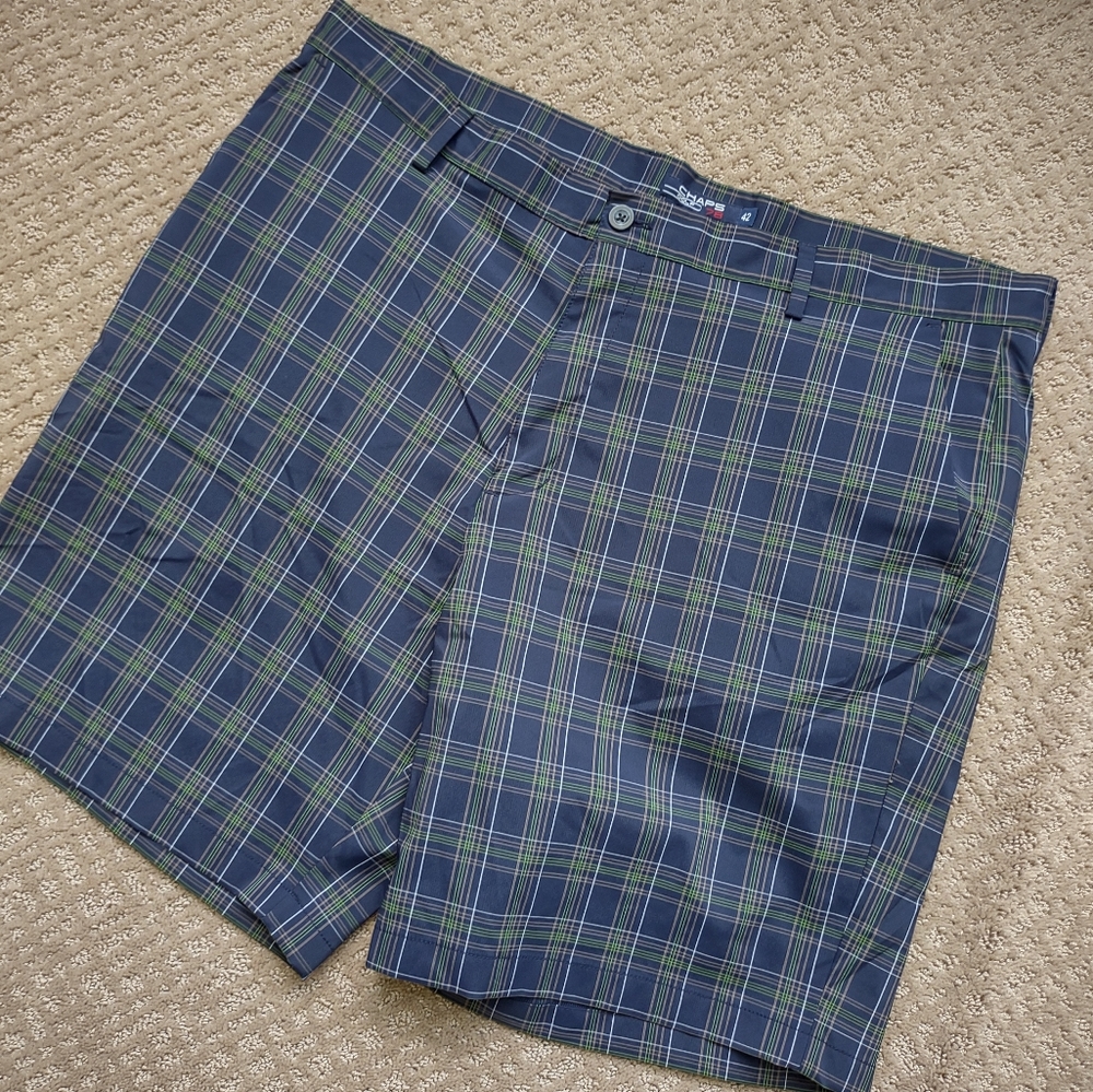 Chaps Golf blue green plaid performance shorts